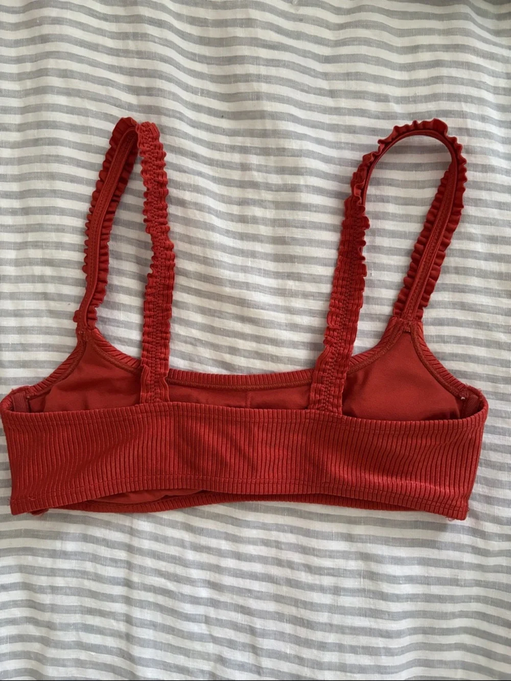 Xhilaration Ribbed Terracotta Clay Rust Red Bikini Top with Ruffled Straps - Picture 4 of 4